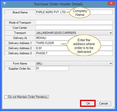 fmcg prchase order other details